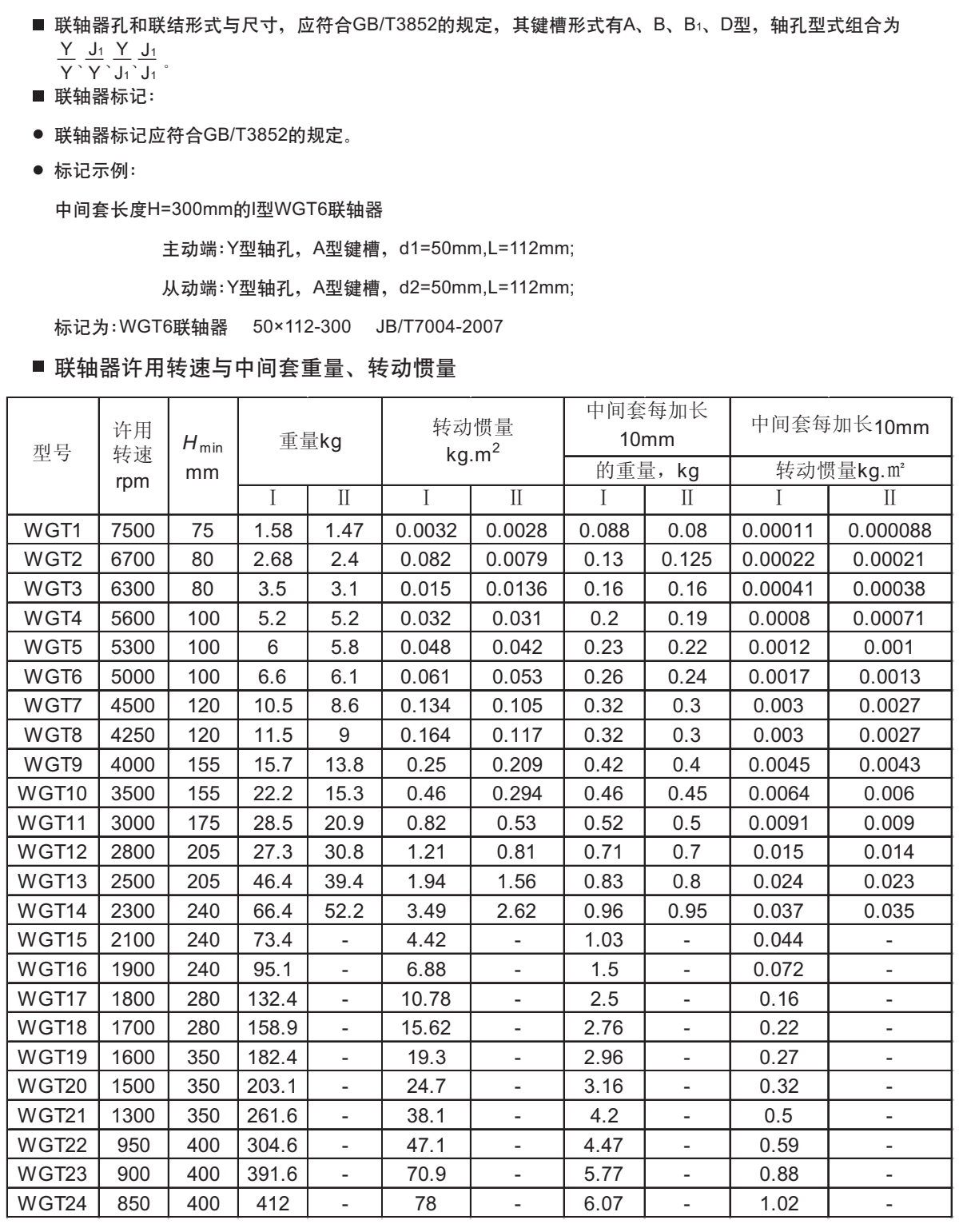 WGT型接中間套鼓形齒式聯(lián)軸器參數(shù)